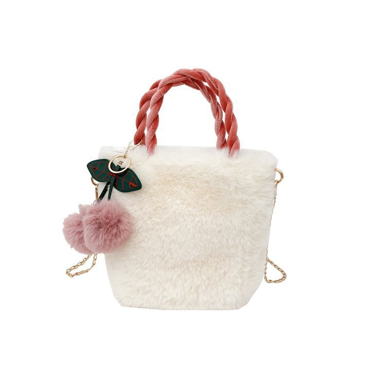 Geantă de pluș cu curea de lanț, mică, pătrată, în stil bucket crossbody