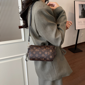 Geantă mică crossbody din PU pentru femei, model geometric, stil vintage casual, formă orizontală pătrată, închidere cu fermoar, buzunar intern pentru telefon