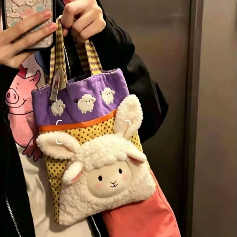 Geantă de mână drăguță, cu carouri, stil japono-koreean, geantă pentru prânz în stil Instagram, versatilă pentru rutina zilnică