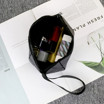 Geantă de makeup mini pliabilă, cu model geometric romb și culoare care se schimbă – clutch pentru femei