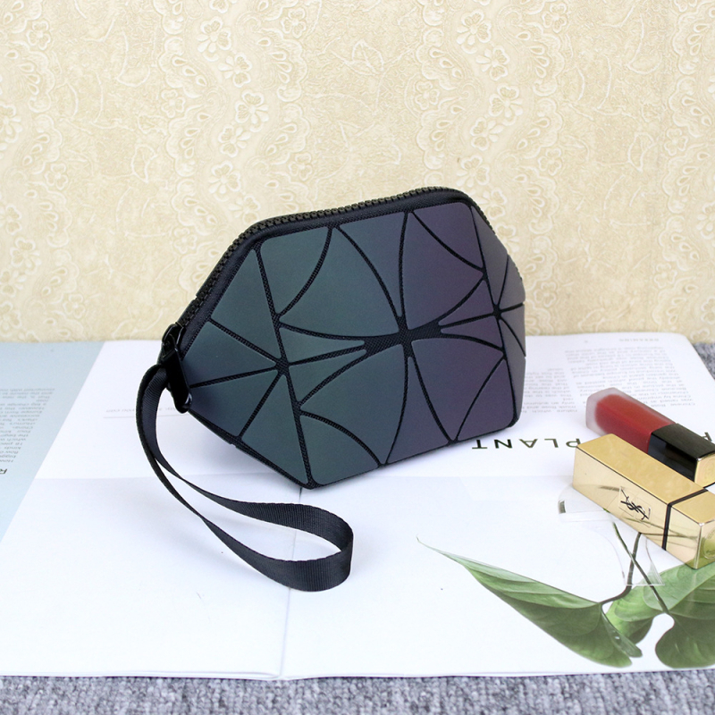 Geantă de makeup mini pliabilă, cu model geometric romb și culoare care se schimbă – clutch pentru femei