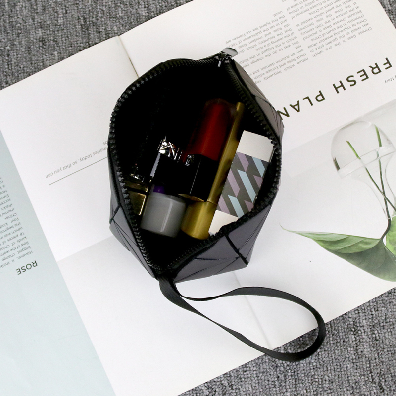 Geantă de makeup mini pliabilă, cu model geometric romb și culoare care se schimbă – clutch pentru femei