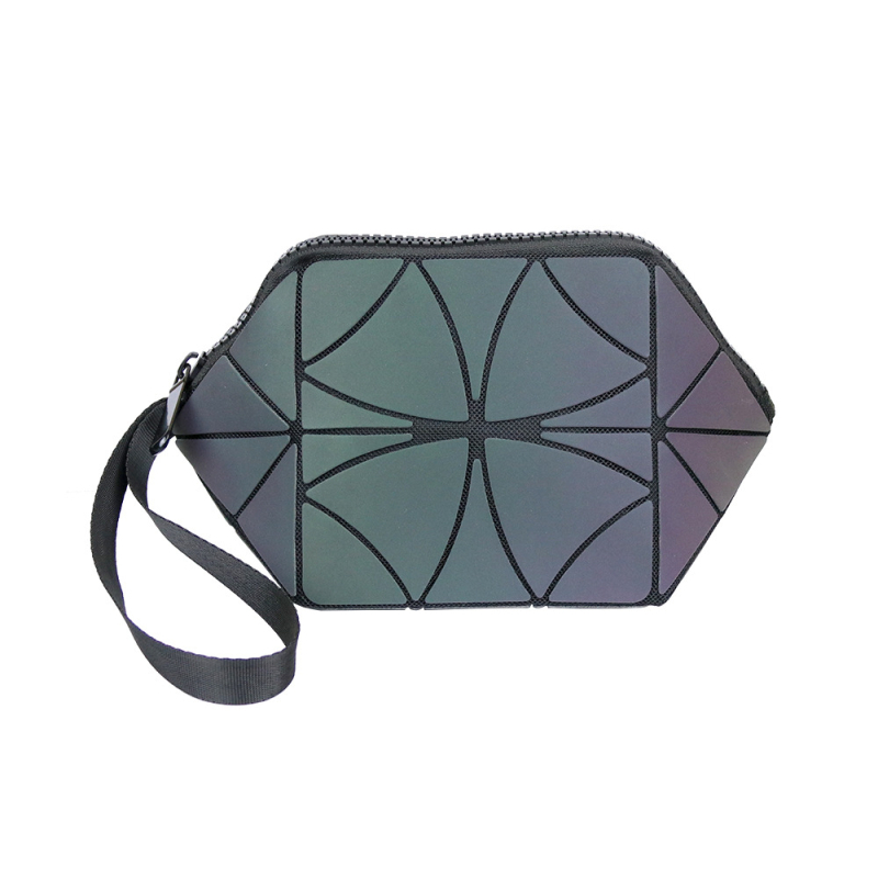 Geantă de makeup mini pliabilă, cu model geometric romb și culoare care se schimbă – clutch pentru femei