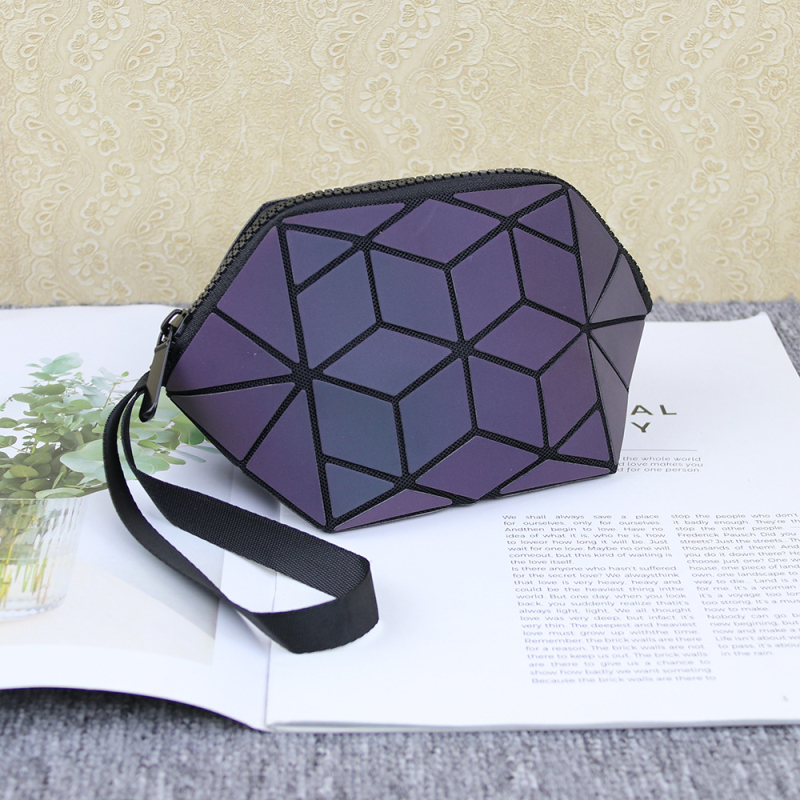 Geantă de makeup mini pliabilă, cu model geometric romb și culoare care se schimbă – clutch pentru femei