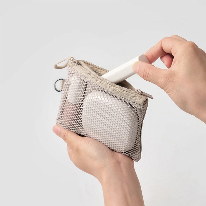 Geantă de machiaj în stil Muji, din poliester reciclat, husă de depozitare cu fermoar dublu, pentru călătorii
