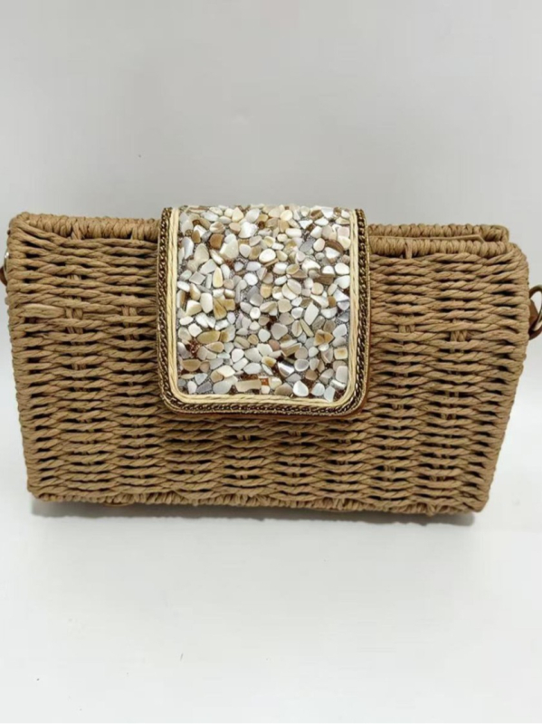 Geantă crossbody din sfoară de hârtie, mică, textură de înaltă calitate, design minimalist, geantă feminină luxoasă