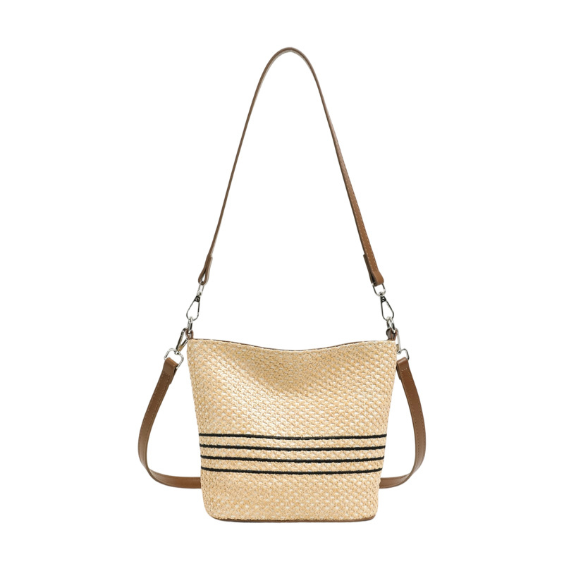 Geantă de damă țesută în culori curcubeu, bucket bag primăvară-vară 2025, purtare pe umăr sau crossbody