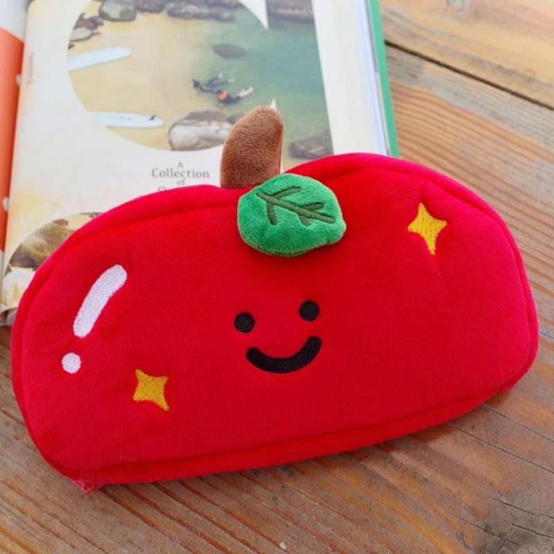 Penar plush în formă de măr roșu, capacitate mare pentru rechizite și machiaj pentru fete