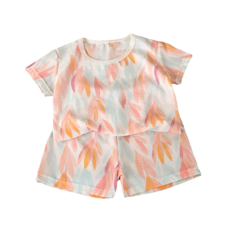 Set de haine de casă pentru copii, tricou cu mânecă scurtă și pantaloni scurți, stil desen animat, primăvară-vară 2026, unisex, drăguț și răcoros.