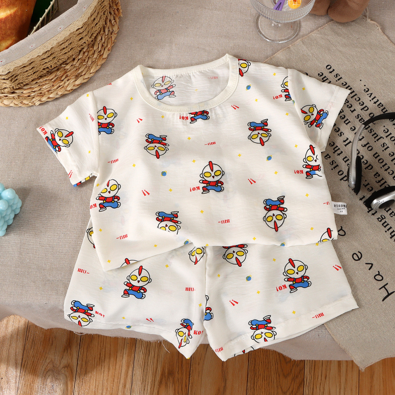 Set de haine de casă pentru copii, tricou cu mânecă scurtă și pantaloni scurți, stil desen animat, primăvară-vară 2026, unisex, drăguț și răcoros.
