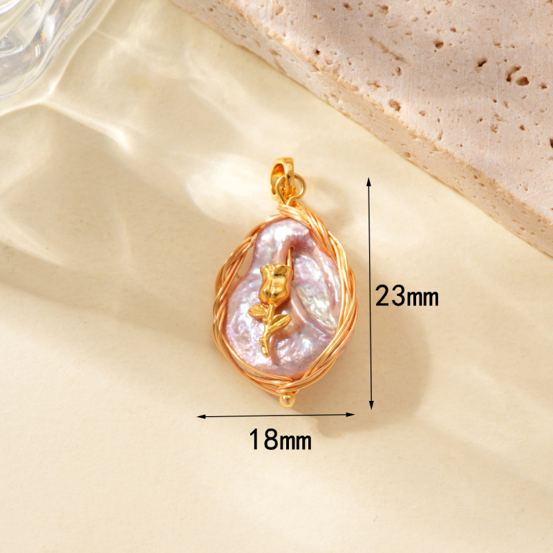 Pandantiv Baroc cu perlă în formă de roză, cupru placat cu aur 18K, culoare stabilă, accesorii DIY pentru brățară și colier