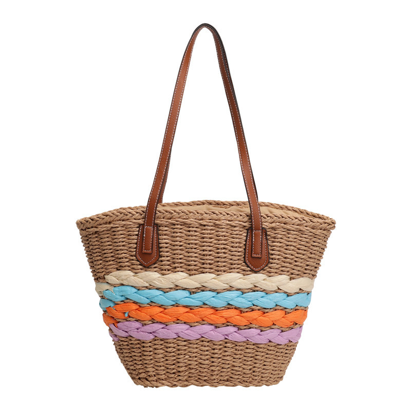 Geantă tote retro din paie, capacitate mare, geantă de plajă pentru femei, versatilă pentru utilizare zilnică și navetă