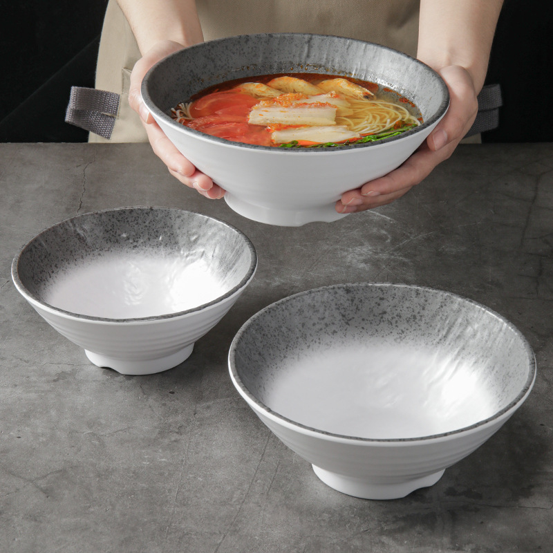 Bol melaminic imitație de porțelan, stil japonez, mare pentru restaurante, cu ramen de vită și supe