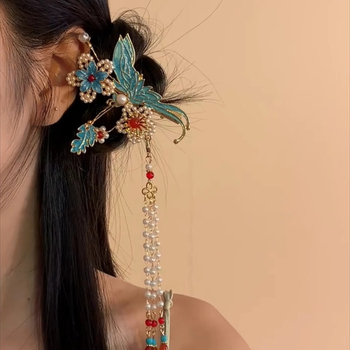 Clip de păr cu email în stil chinezesc pentru femei, accesorii Hanfu cu ciucuri, ornament Mamianqun pentru păr, clips lateral pentru qipao