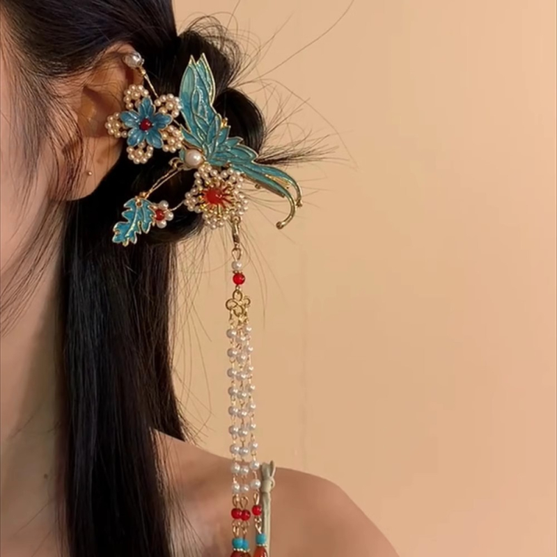 Clip de păr cu email în stil chinezesc pentru femei, accesorii Hanfu cu ciucuri, ornament Mamianqun pentru păr, clips lateral pentru qipao