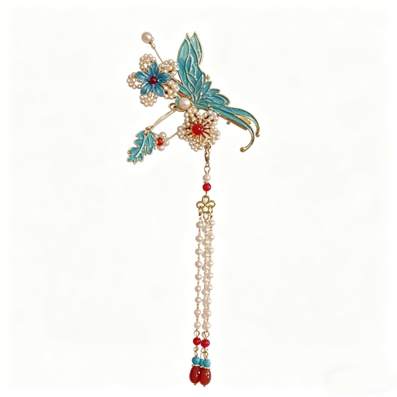 Clip de păr cu email în stil chinezesc pentru femei, accesorii Hanfu cu ciucuri, ornament Mamianqun pentru păr, clips lateral pentru qipao