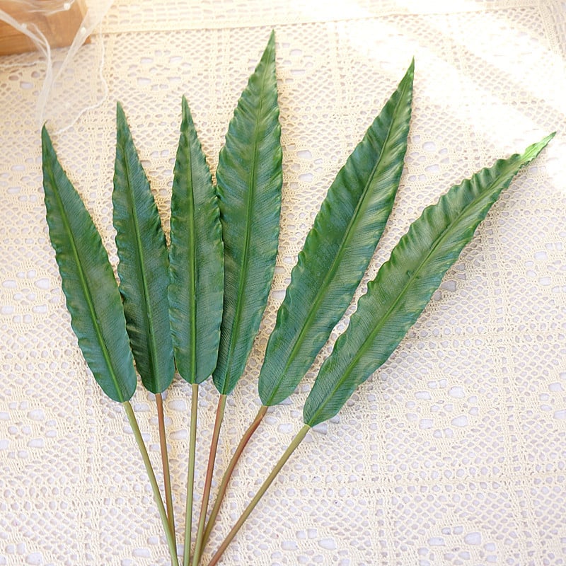 6 ramuri de frunze Bird's Nest Fern pentru materiale florale artificiale, aranjamente și decor de perete