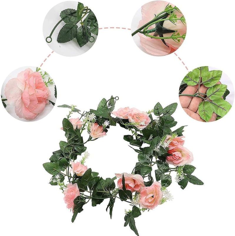 Changheng Viță de trandafiri din mătase cu 10 flori — Flori artificiale pentru nunți, decor exterior și recuzită pentru fotografie
