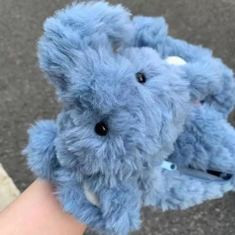 Elefant albastru din pluș, penar cu păpușă desen animat, capacitate mare, cutie ecologică pentru rechizite