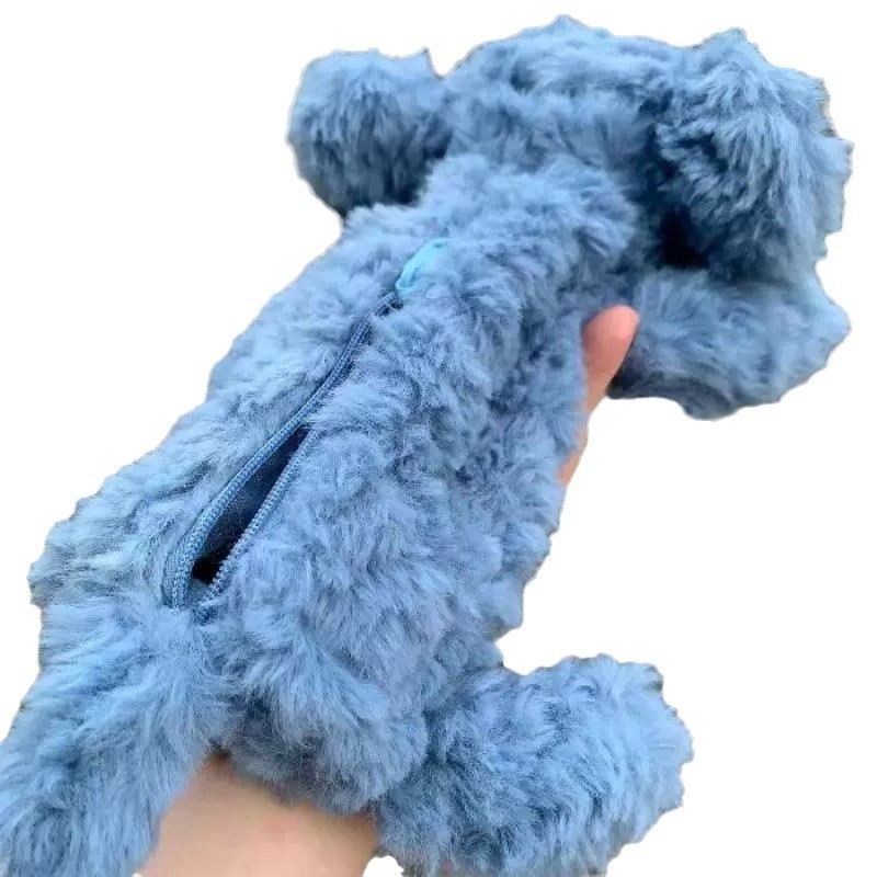Elefant albastru din pluș, penar cu păpușă desen animat, capacitate mare, cutie ecologică pentru rechizite