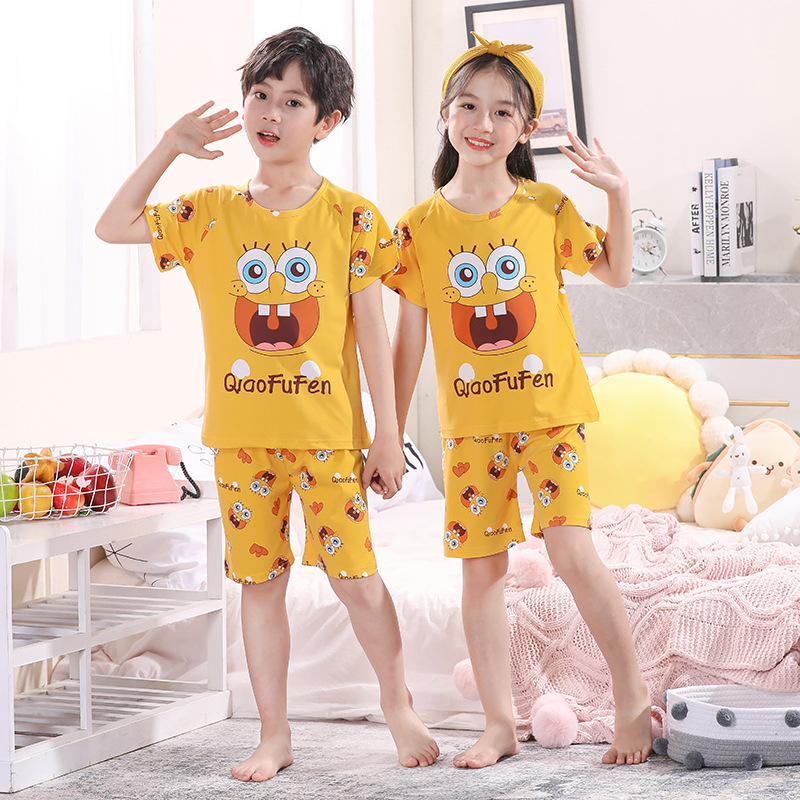 Set pijamale vară pentru băieți, mânecă scurtă, material ușor, imprimeu cu personaje