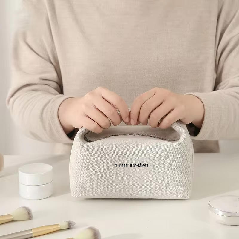 Geantă de machiaj personalizabilă din pânză de bumbac naturală, pentru călătorii, reutilizabilă, durabilă, geantă de toaletă pentru femei
