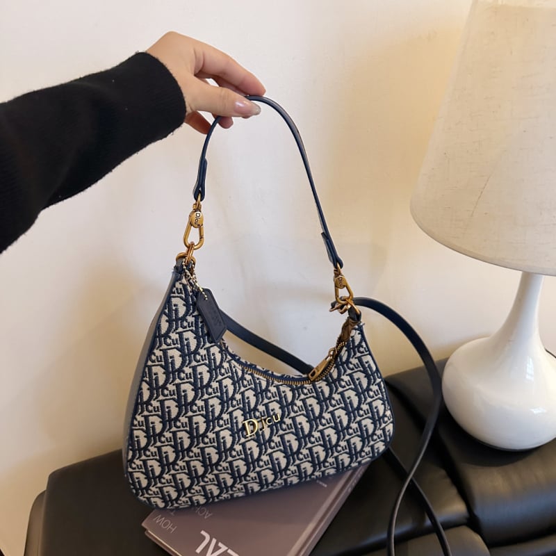 Geantă Dumpling cu broderie, geantă retro subraț, mică geantă în formă de lună, pentru femei, model vintage, geantă de umăr și crossbody, lux ușor
