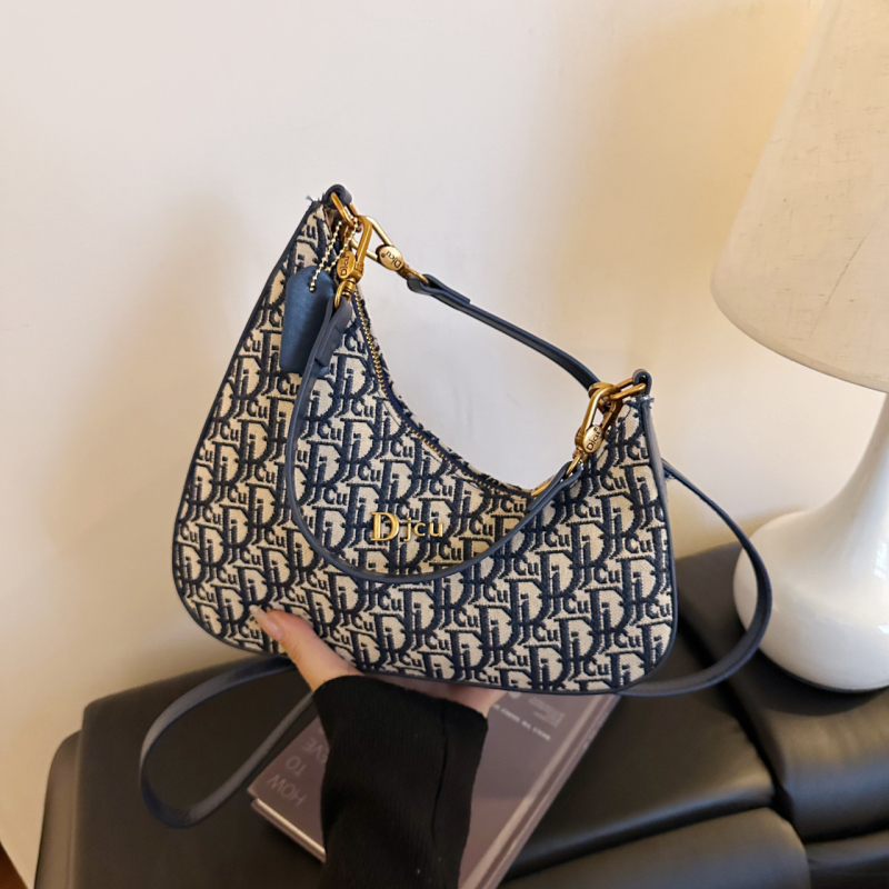 Geantă Dumpling cu broderie, geantă retro subraț, mică geantă în formă de lună, pentru femei, model vintage, geantă de umăr și crossbody, lux ușor