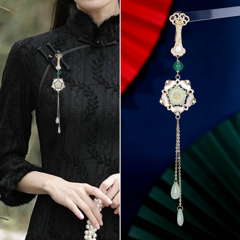 Broșă elegantă vintage în stil chinezesc, floare din sidef, pentru qipao