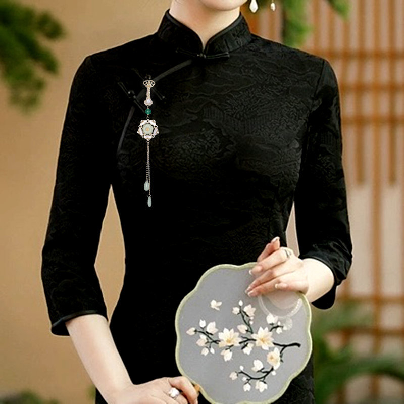 Broșă elegantă vintage în stil chinezesc, floare din sidef, pentru qipao