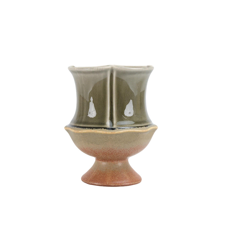 Ghiveci ceramic în stil franțuzesc, înalt, cu glazură lucioasă, design elegant, potrivit pentru Phalaenopsis și Monstera, ghiveci verde pentru decorul livingului