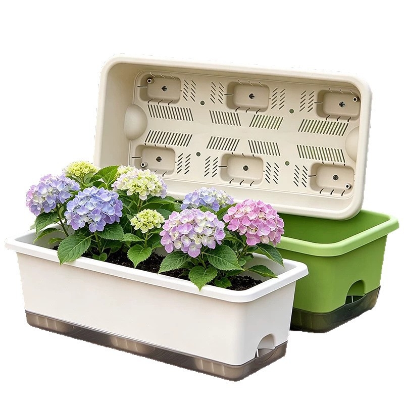 Ghiveci dreptunghiular pentru uz casnic, pentru cultivarea căpșunilor și legumelor pe balcon, jardiniertă lungă pe pervaz, cu irigare automată