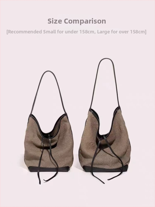 Geantă de damă în stil lejer, model 2025 din ramie și piele de vită top-grain, geantă de umăr tip tote, capacitate mare, bucket bag