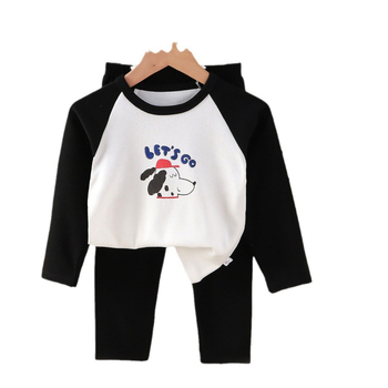 Set pijamale copii, unisex, imprimeu desen animat, material poliester cald, pentru toamnă și iarnă, 3–8 ani.