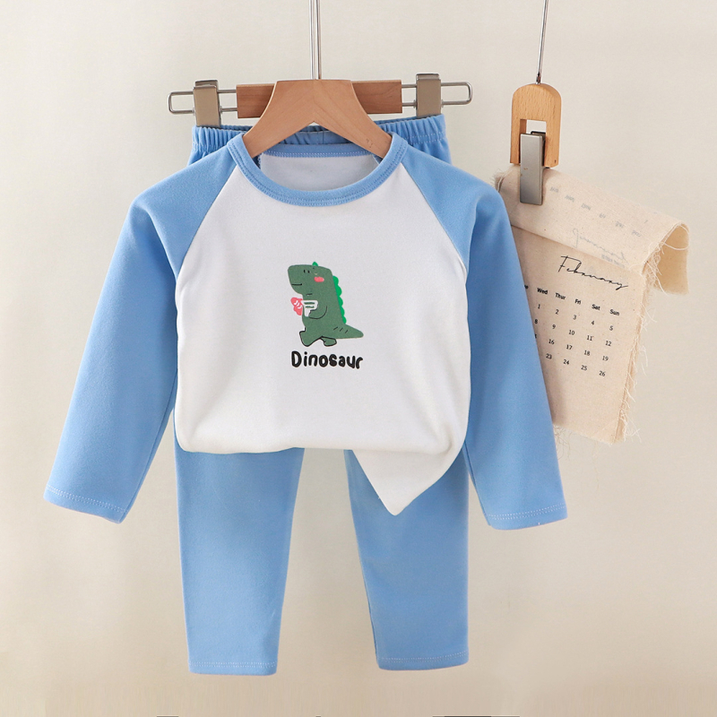 Set pijamale copii, unisex, imprimeu desen animat, material poliester cald, pentru toamnă și iarnă, 3–8 ani.
