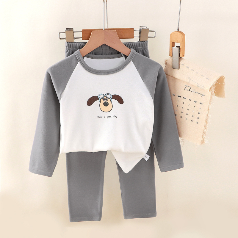 Set pijamale copii, unisex, imprimeu desen animat, material poliester cald, pentru toamnă și iarnă, 3–8 ani.
