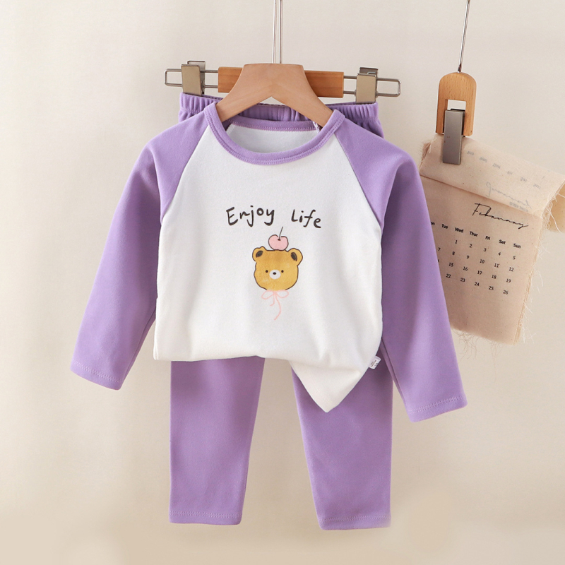 Set pijamale copii, unisex, imprimeu desen animat, material poliester cald, pentru toamnă și iarnă, 3–8 ani.