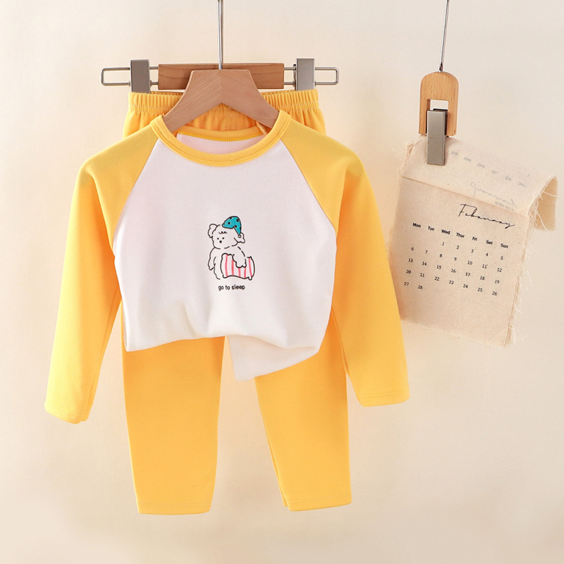 Set pijamale copii, unisex, imprimeu desen animat, material poliester cald, pentru toamnă și iarnă, 3–8 ani.