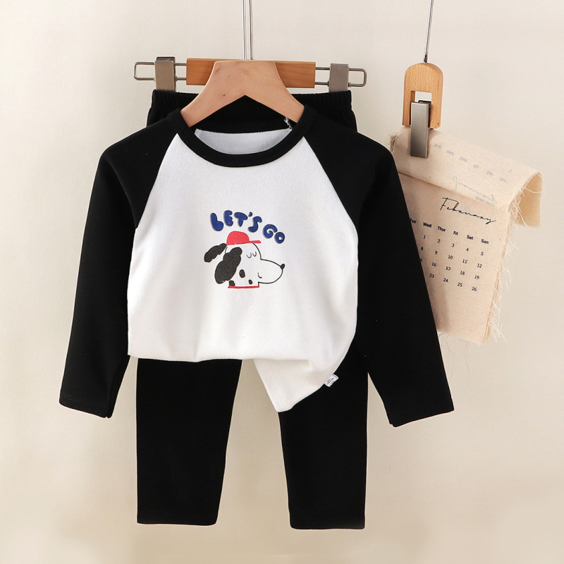 Set pijamale copii, unisex, imprimeu desen animat, material poliester cald, pentru toamnă și iarnă, 3–8 ani.