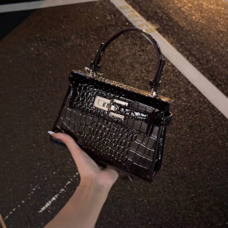 Geantă Kelly pentru femei, textură de crocodil, model 2026, lux ușor, potrivită pentru umăr sau crossbody
