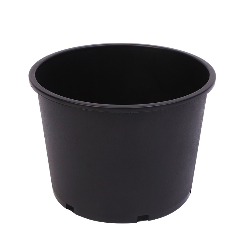 Ghiveci din plastic dur negru, gură rotundă, capacitate mare pentru pomi fructiferi, design rustic îngroșat, variante în mai multe dimensiuni