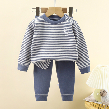 Set termic pentru copii din lână și mătase, țesătură cu două fețe, pijamale cu mânecă lungă și pantaloni, îmbrăcăminte de casă