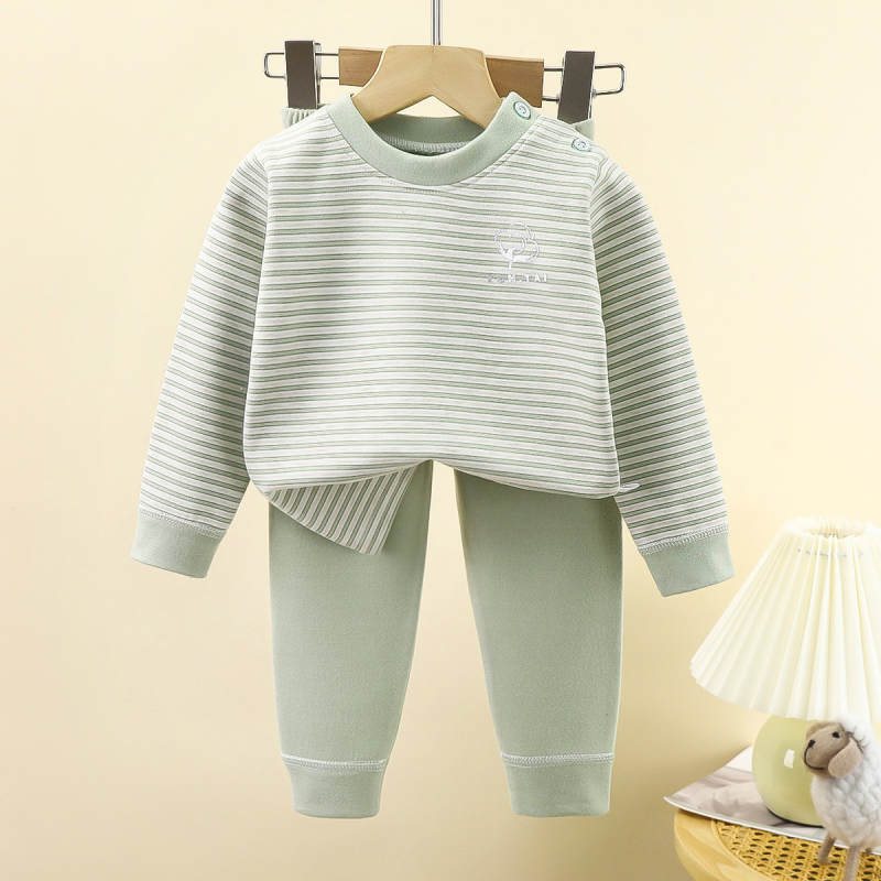 Set termic pentru copii din lână și mătase, țesătură cu două fețe, pijamale cu mânecă lungă și pantaloni, îmbrăcăminte de casă