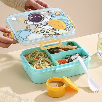 Cutie pentru prânz cu tacâmuri pentru angajați, cutie Bento cu patru compartimente, din oțel inoxidabil, potrivită pentru microunde, de calitate alimentară