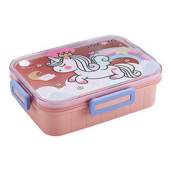 Cutie pentru prânz cu tacâmuri pentru angajați, cutie Bento cu patru compartimente, din oțel inoxidabil, potrivită pentru microunde, de calitate alimentară