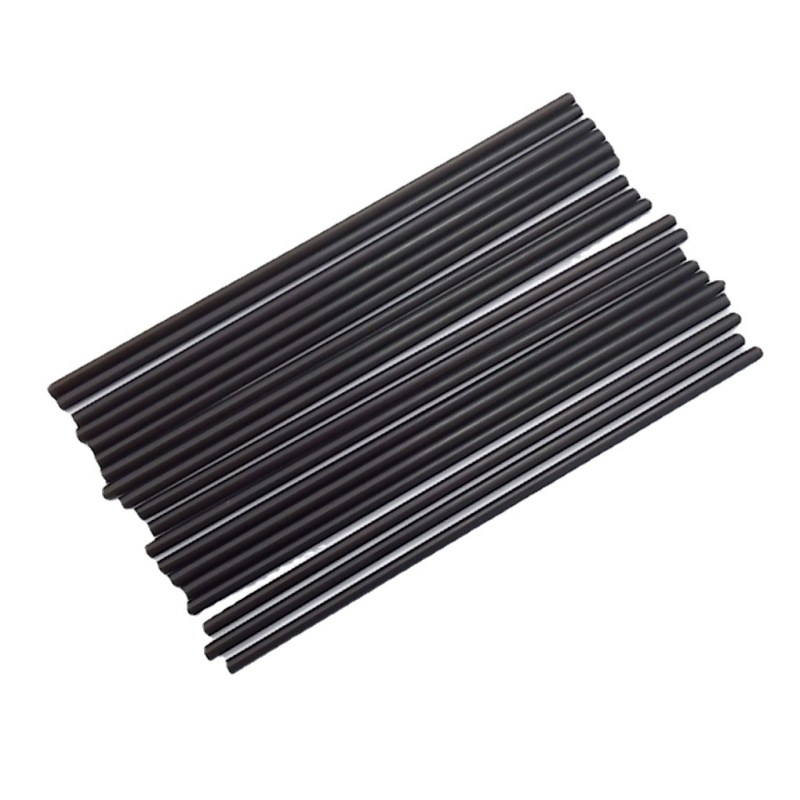 Paie din plastic negru, amestecător pentru cafea din PP, 3 × 130 mm, tub drept pentru cocktail