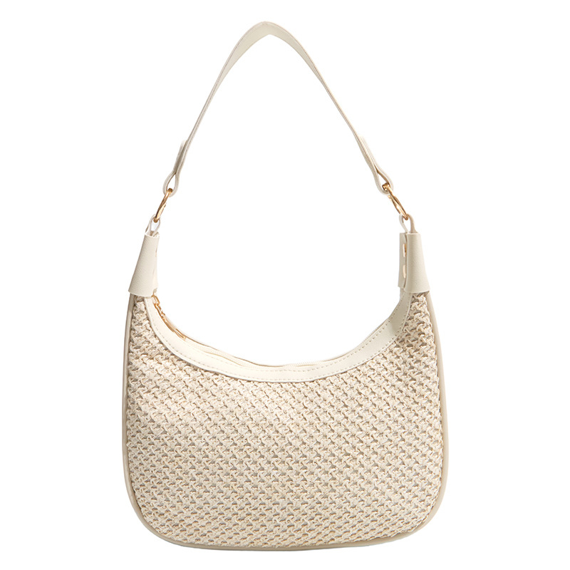 Geantă de damă crossbody în formă de dumpling, din paie, texturată, design unic, primăvara 2026