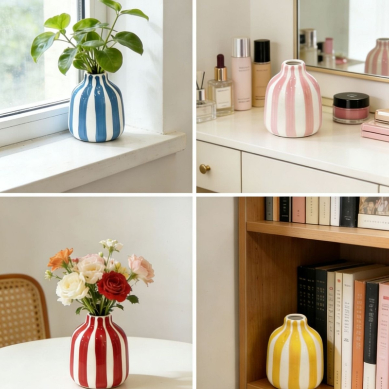 Vază ceramică albastră, stil nordic minimalist, cu model diamant, pentru aranjamente florale, decor sufragerie