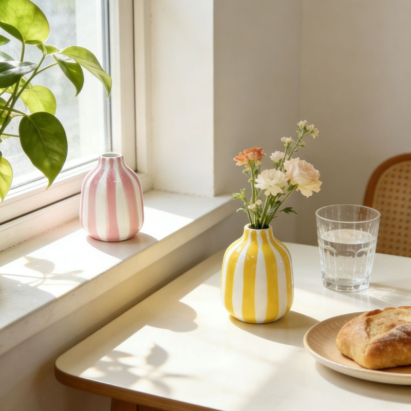 Vază ceramică albastră, stil nordic minimalist, cu model diamant, pentru aranjamente florale, decor sufragerie