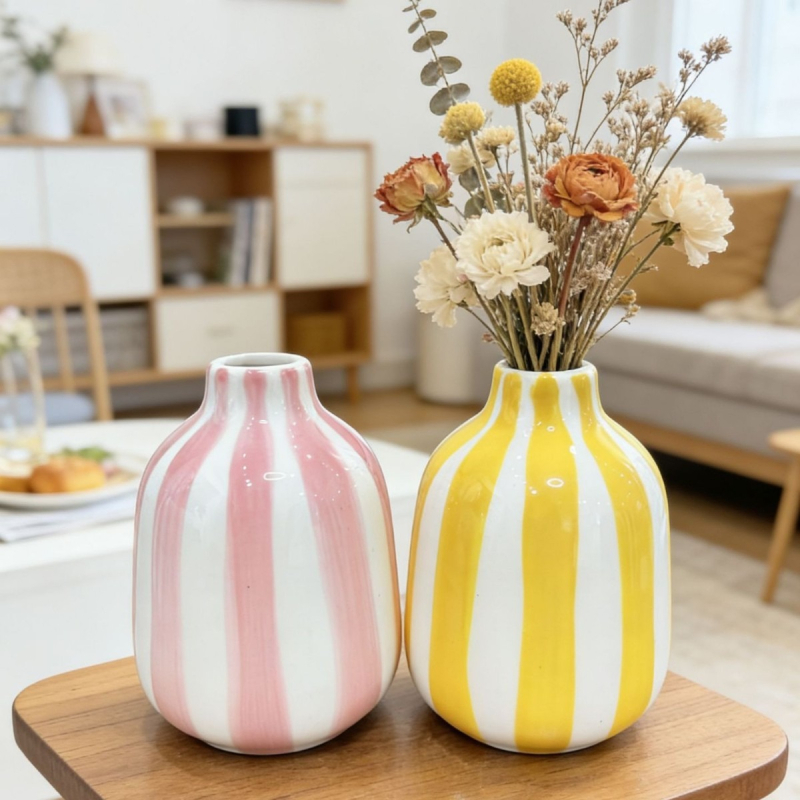 Vază ceramică albastră, stil nordic minimalist, cu model diamant, pentru aranjamente florale, decor sufragerie